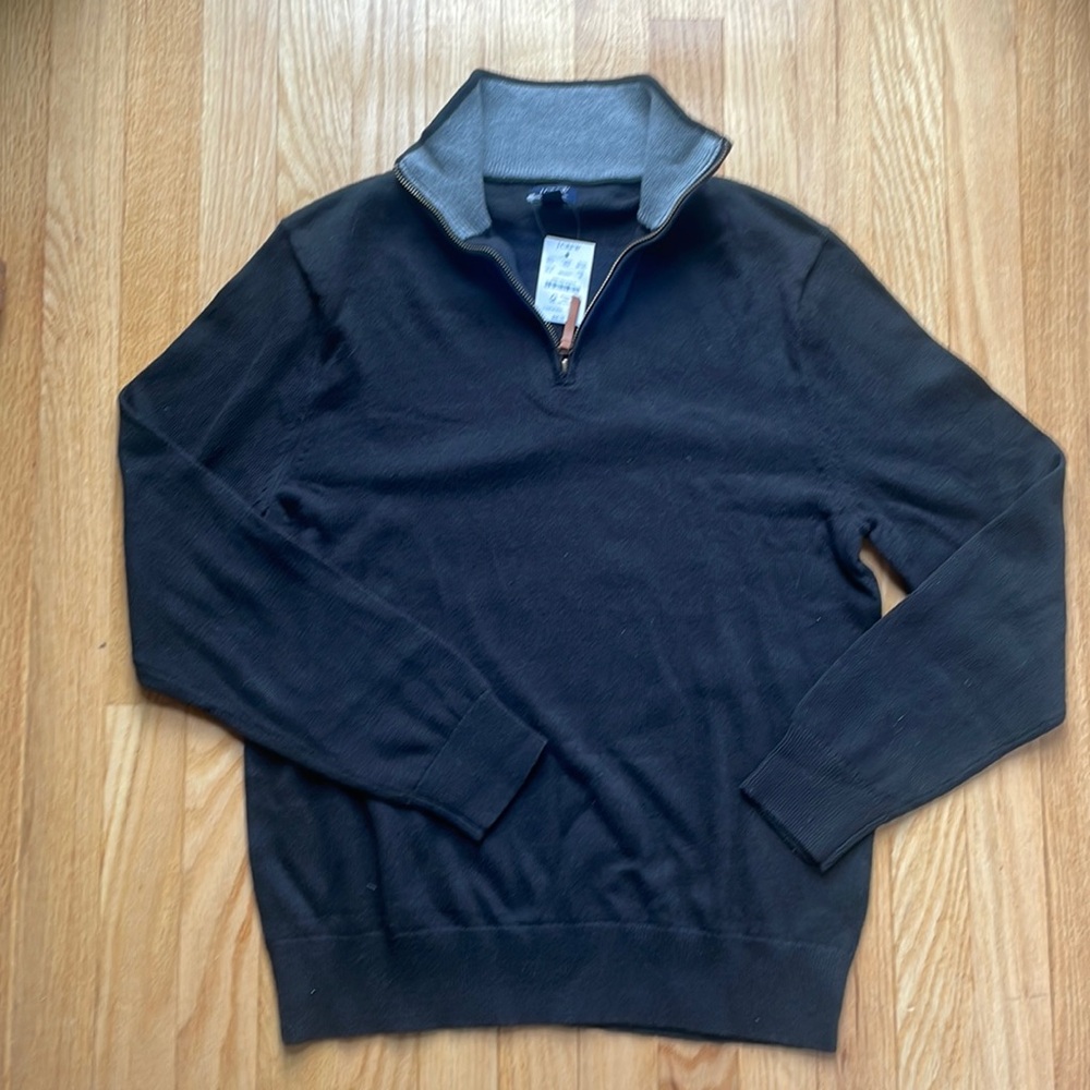 J Crew Men’s NWT Black 1/4 Zip Sweater Pullover